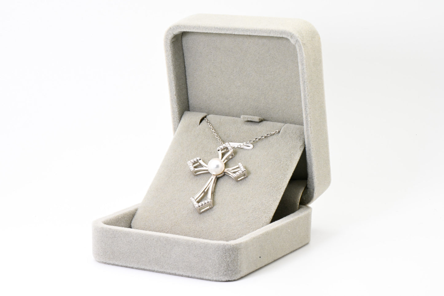 Freshwater Pearl, Cross Necklace, S930 Silver, Christian Necklace, For Baptism, First Communion, Mother's Day and Christmas Jewelry Gifts