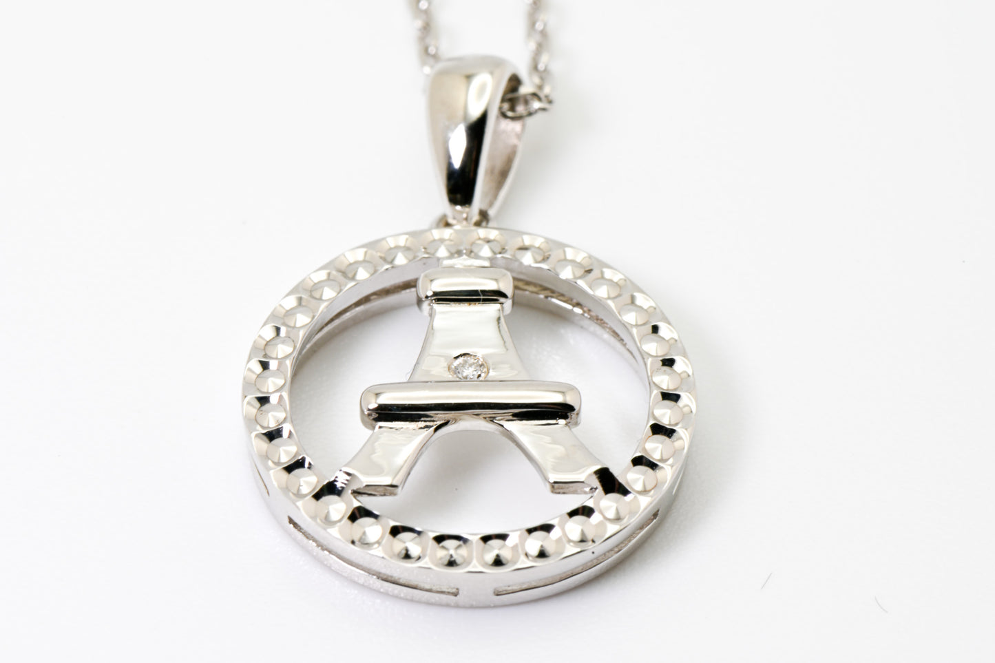 Paris Lovers, Tower, Letter A, Diamond, Color D, VVS, 925 Silver, Necklace Pendant, Birthday, Anniversary, Christmas Gift, Jewelry for her.