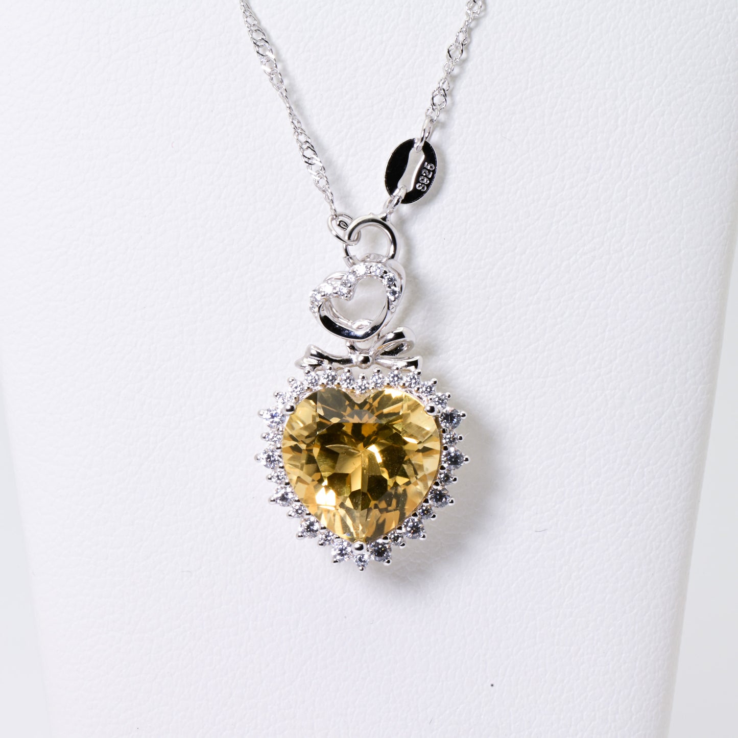 Natural Citrine, Heart Pendant, Crystal Yellow Color, S925 Sterling Silver, Birthday Gift, Mother’s Day Gift, Anniversary, Xmas Gift for her