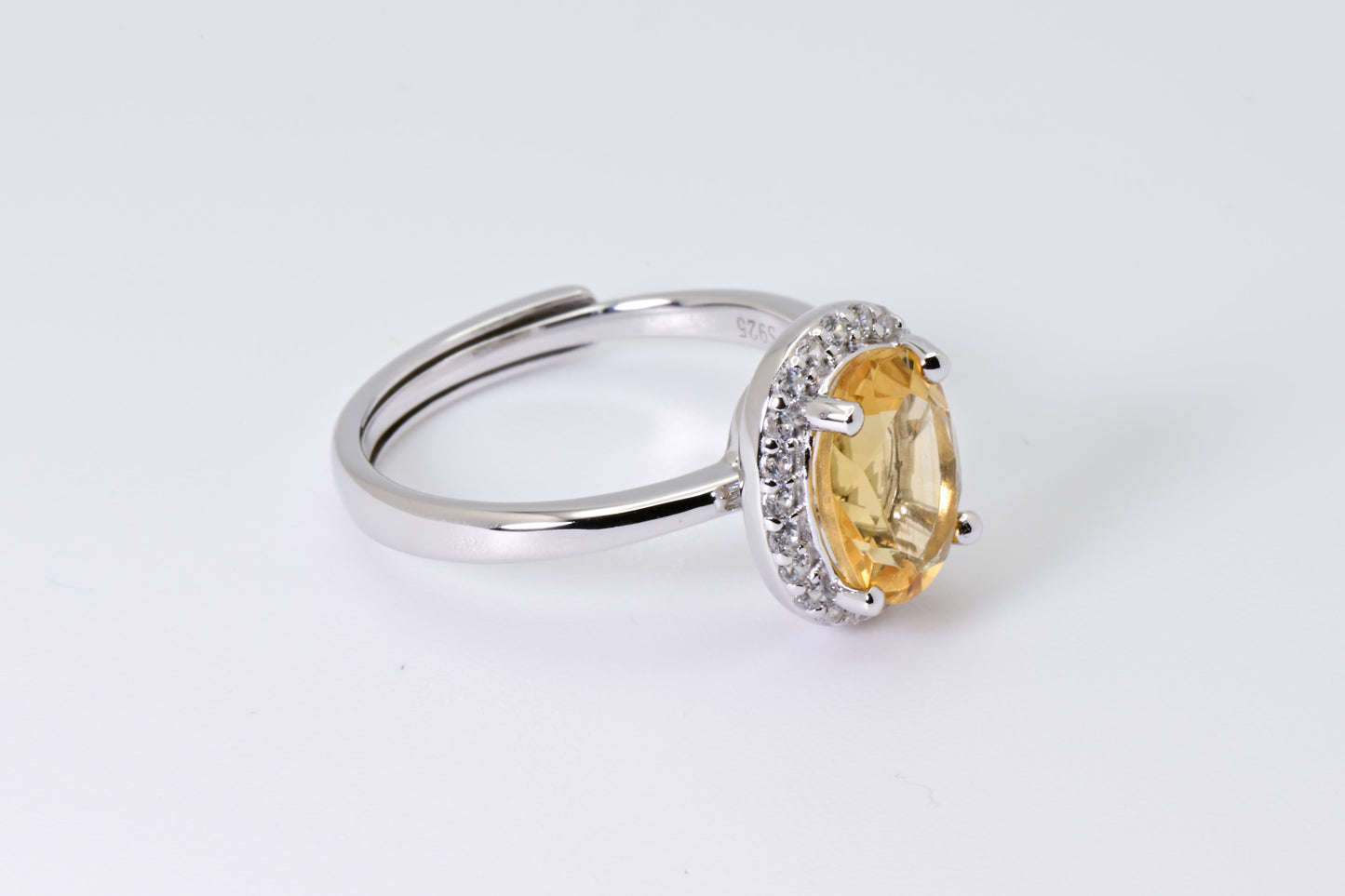 Natural Citrine, Yellow Crystal Oval Adjustable Ring, S925 Sterling Silver, 2-ct Birthday, Mother’s Day, Anniversary, Christmas Gift for her