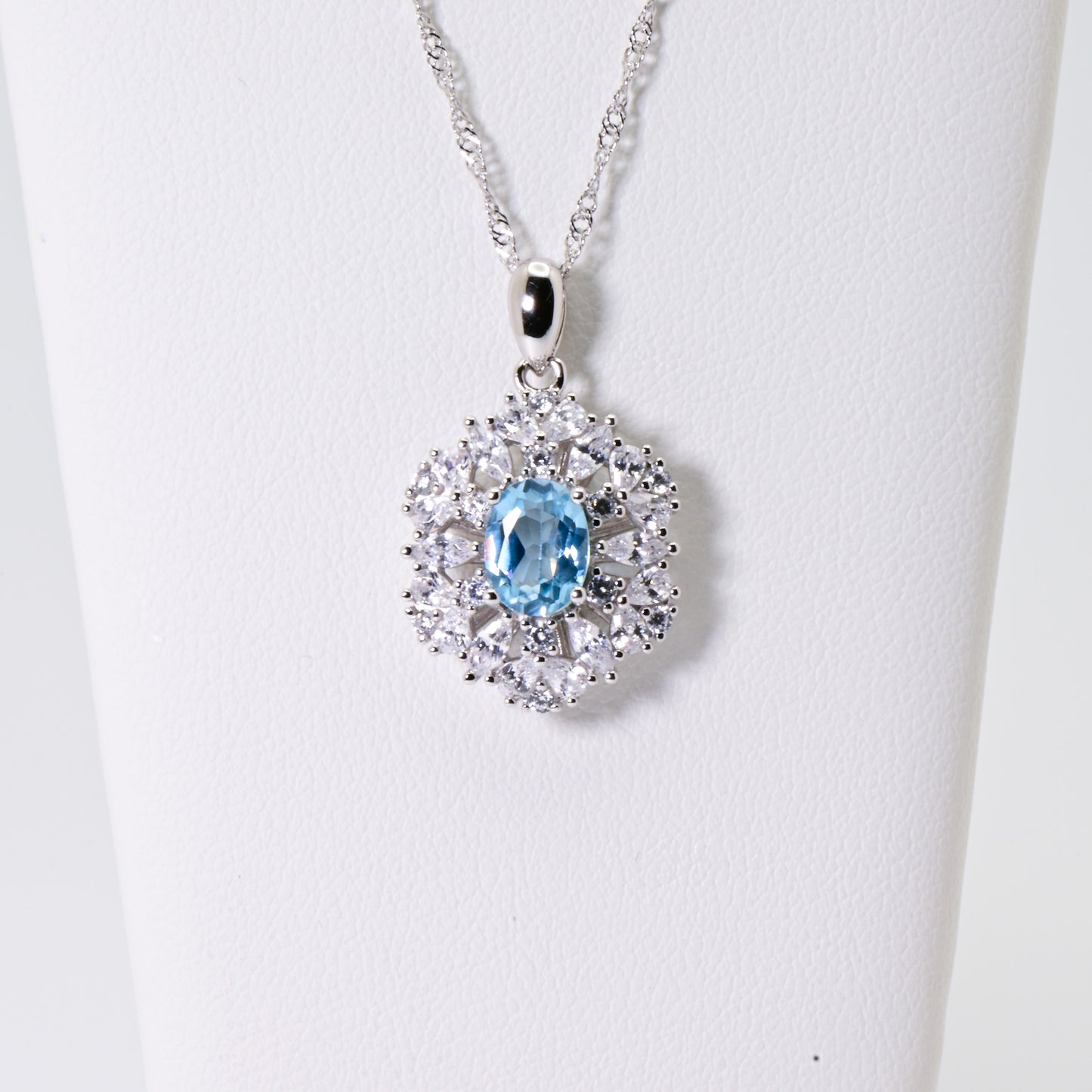 Natural Topaz Luxury Pendent, Ocean Blue Color, S925 Sterling Silver, Birthday Gift, Mother’s Day Gift, Anniversary Gift, Xmas Gift for her