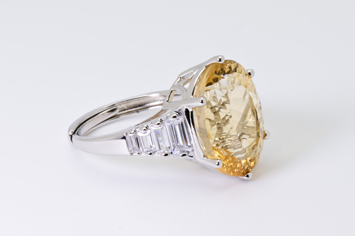 Natural Citrine Adjustable Ring, Crystal Yellow Color, S925 Sterling Silver, Birthday, Mother’s Day, Anniversary, Christmas Gift for her