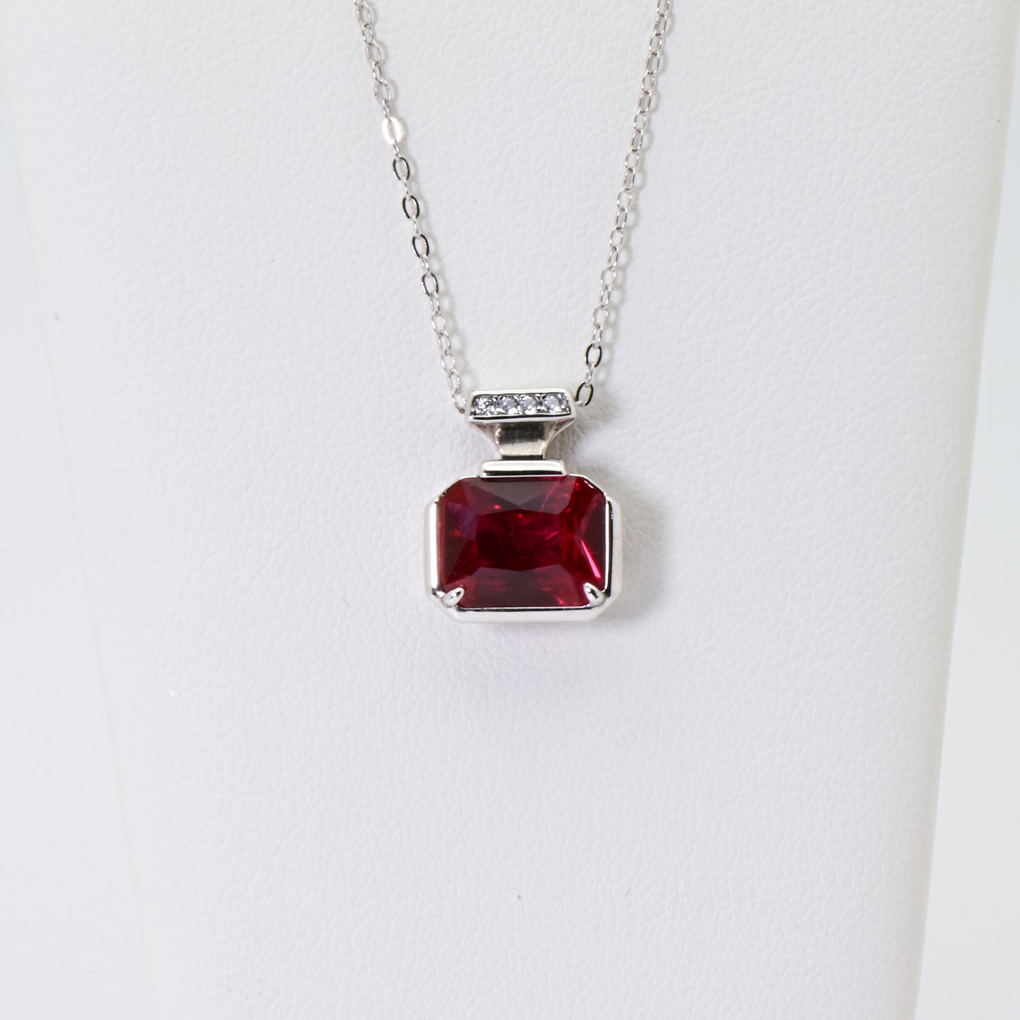 Cultured Ruby Pendant, Lab-Grown Red Color, S925 Sterling Silver, Birthday Gift, Mother’s Day Gift, Anniversary Gift, Christmas Gift for her