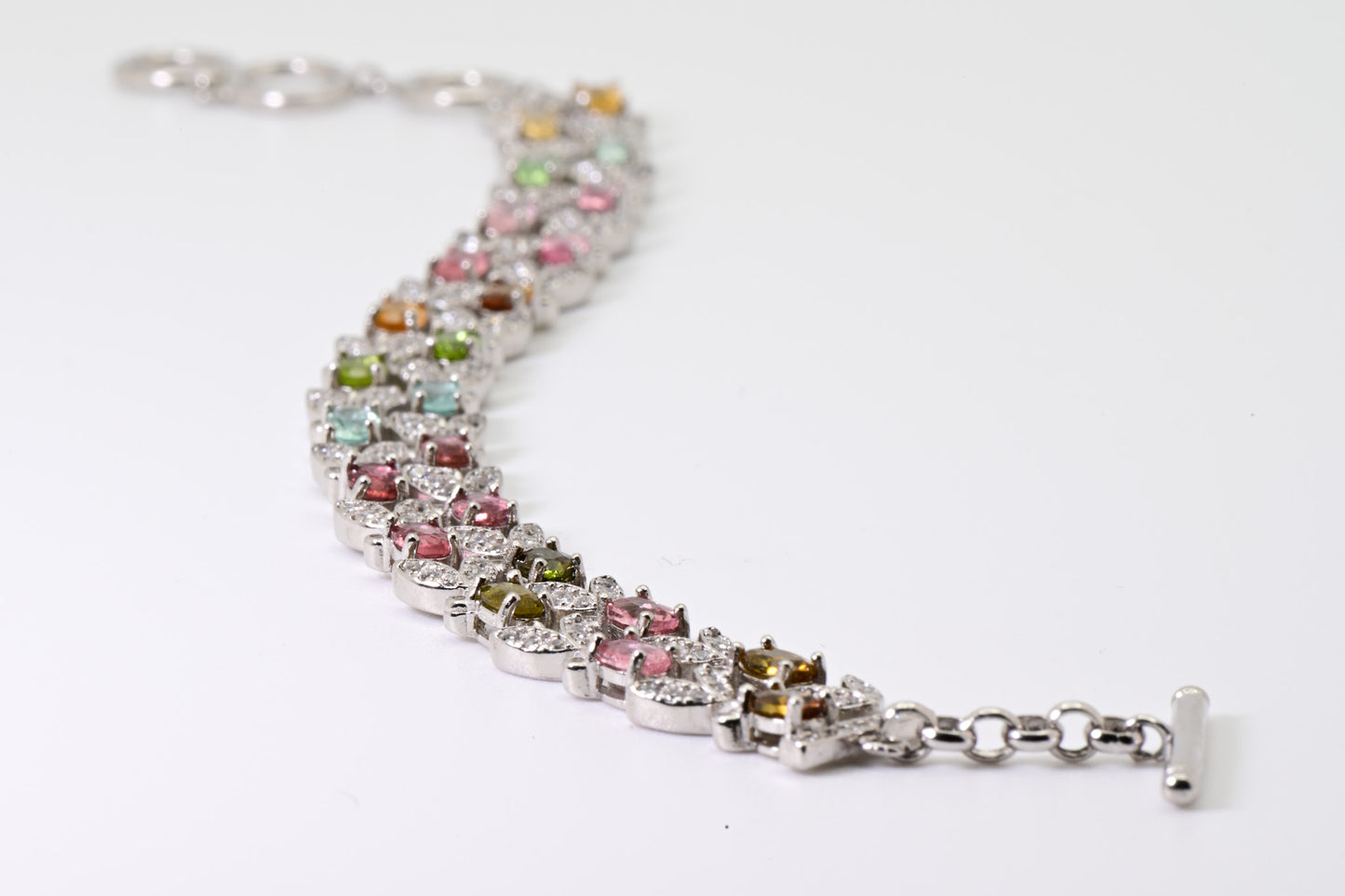 Natural Tourmaline Bracelet, Rainbow Color, S925 Sterling Silver, Birthday Gift, Mother’s Day Gift, Anniversary Gift, Christmas Gift for her