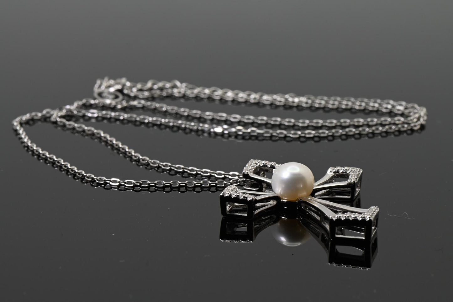 Freshwater Pearl, Cross Necklace, S930 Silver, Christian Necklace, For Baptism, First Communion, Mother's Day and Christmas Jewelry Gifts