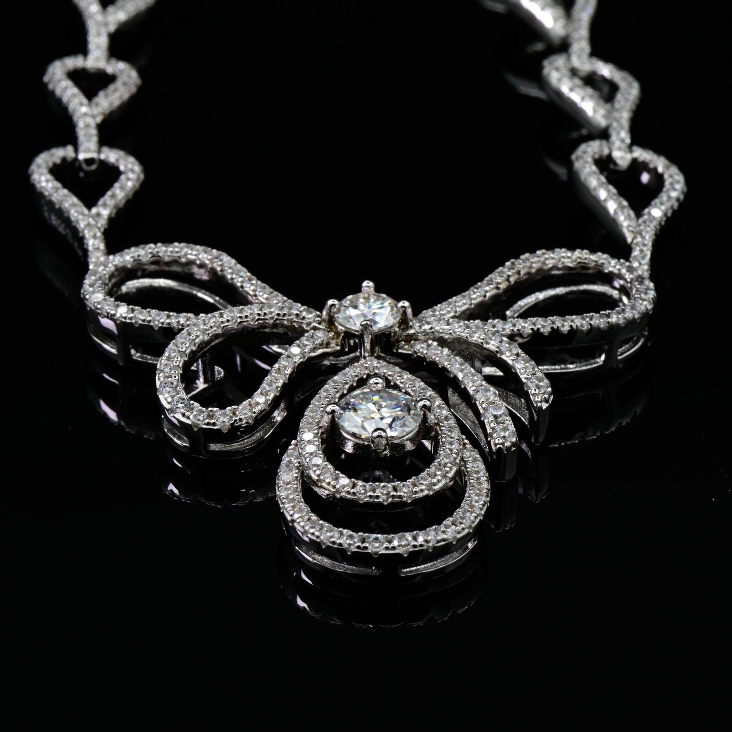 Unparalleled Elegant Butterfly, Bowknot, Wedding Engagement Moissanite Pendant Necklace, 925 Silver, Birthday, Anniversary, Christmas Gift.