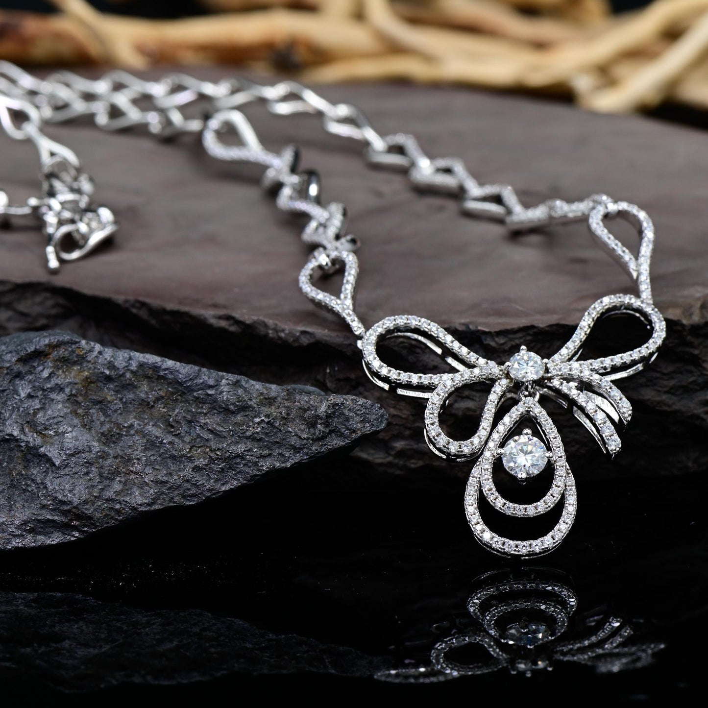 Unparalleled Elegant Butterfly, Bowknot, Wedding Engagement Moissanite Pendant Necklace, 925 Silver, Birthday, Anniversary, Christmas Gift.