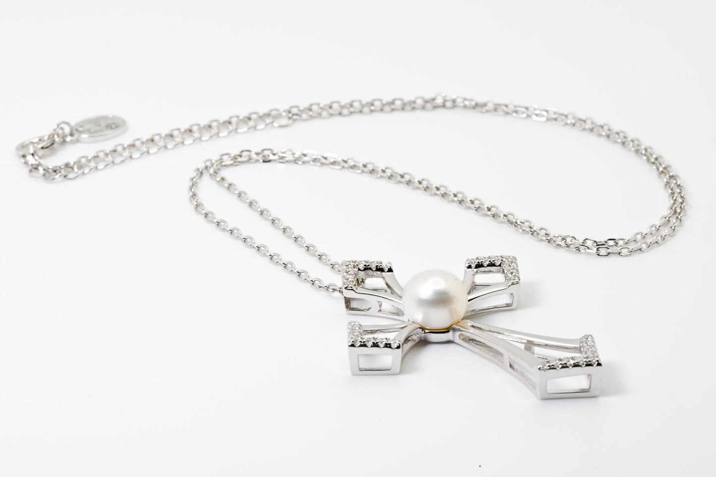 Freshwater Pearl, Cross Necklace, S930 Silver, Christian Necklace, For Baptism, First Communion, Mother's Day and Christmas Jewelry Gifts