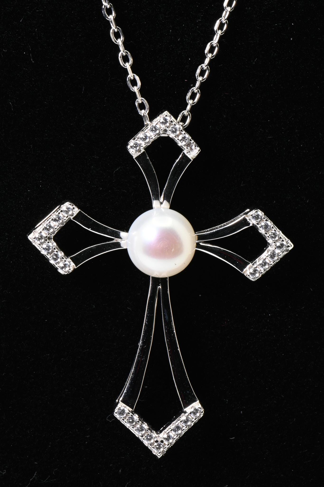 Freshwater Pearl, Cross Necklace, S930 Silver, Christian Necklace, For Baptism, First Communion, Mother's Day and Christmas Jewelry Gifts