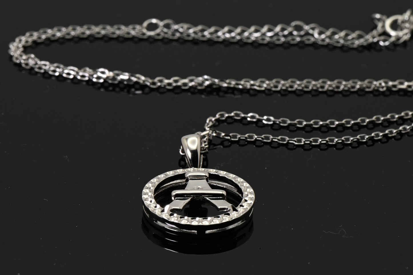 Paris Lovers, Tower, Letter A, Diamond, Color D, VVS, 925 Silver, Necklace Pendant, Birthday, Anniversary, Christmas Gift, Jewelry for her.