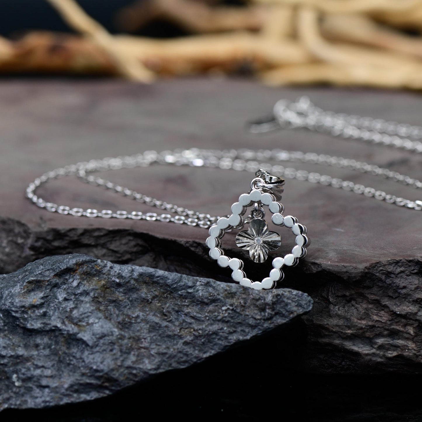 Lucky Four-Leaf Clover, with Diamond, Color D, VVS, 925 Silver, Necklace Pendant, Birthday, Anniversary, and Christmas Gift Jewelry for Her