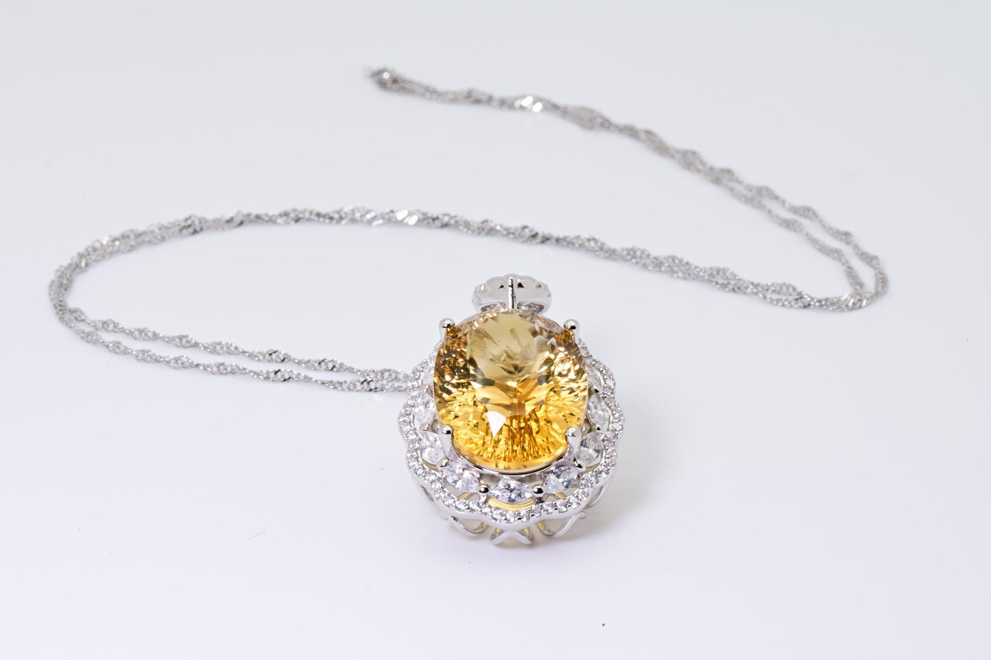 Natural Citrine Pendant, Yellow Crystal Necklace, 15-ct, S925 Sterling Silver, Birthday, Mother’s Day, Anniversary, Christmas Gift for her