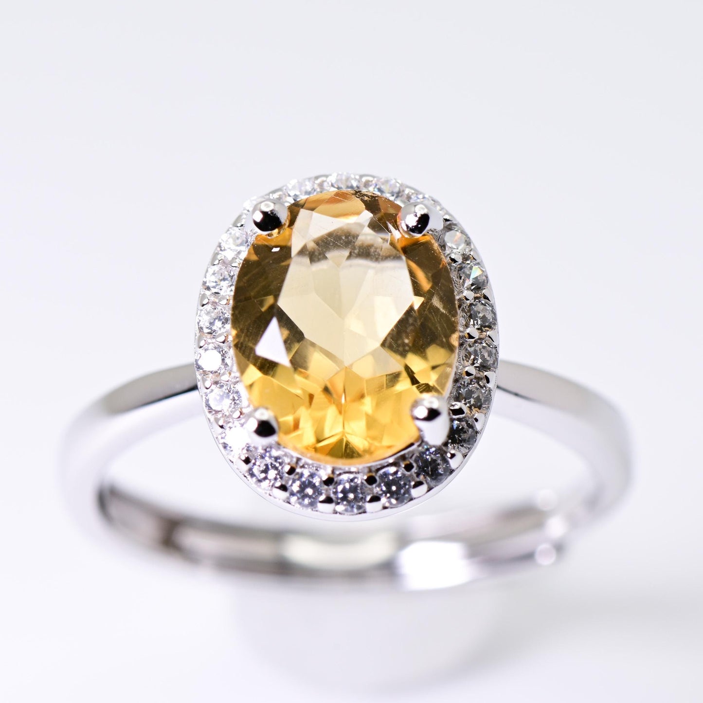 Natural Citrine, Yellow Crystal Oval Adjustable Ring, S925 Sterling Silver, 2-ct Birthday, Mother’s Day, Anniversary, Christmas Gift for her