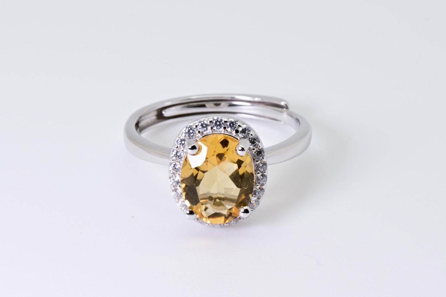 Natural Citrine, Yellow Crystal Oval Adjustable Ring, S925 Sterling Silver, 2-ct Birthday, Mother’s Day, Anniversary, Christmas Gift for her
