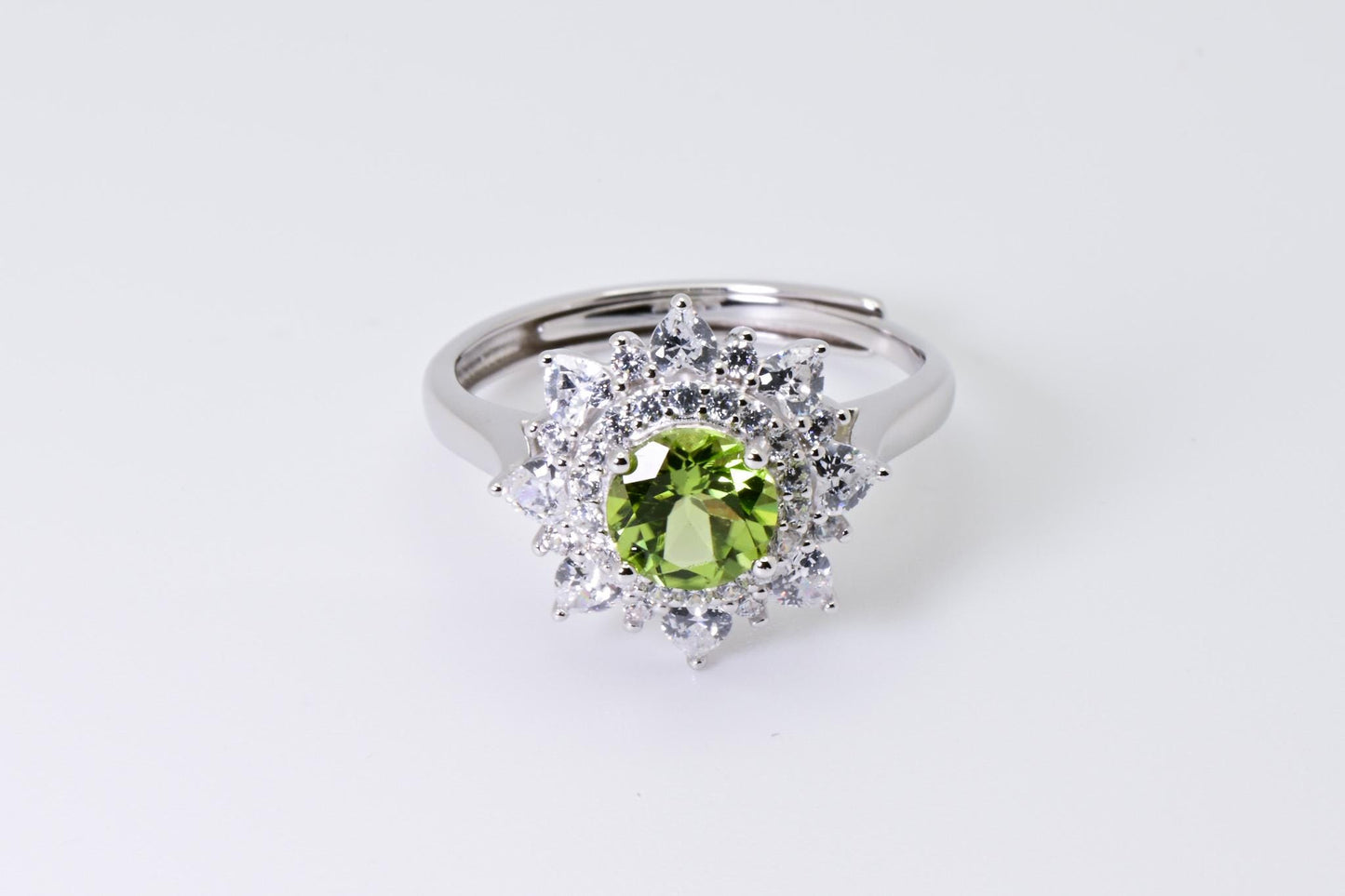 Natural Peridot Sunflower Ring, Green Color, S925 Sterling Silver, Birthday Gift, Mother’s Day Gift, Anniversary Gift, Xmas Gift for her