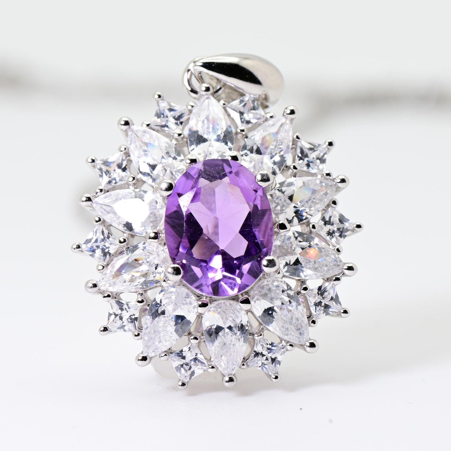 Natural Amethyst Sunflower Pendant, Purple Crystal Color, S925 Sterling Silver, Birthday, Mother’s Day, Anniversary, Christmas Gift for her