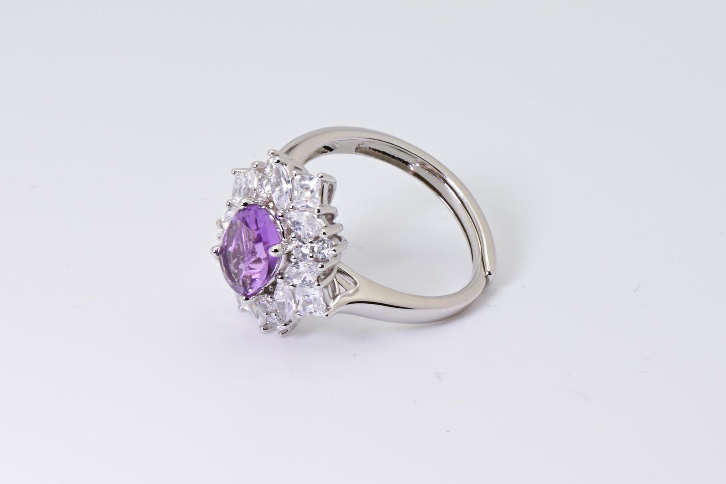 Natural Amethyst Adjustable Ring, Purple Cystal, S925 Sterling Silver, Birthday, Mother’s Day, Anniversary, Christmas Gift for her