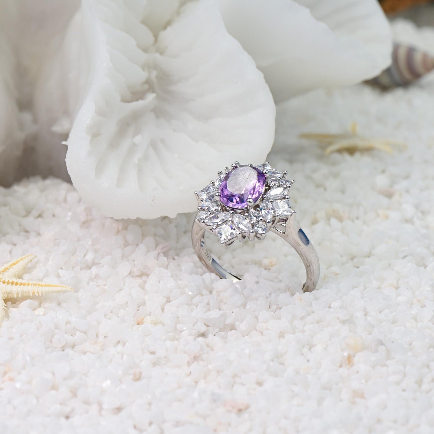 Natural Amethyst Adjustable Ring, Purple Cystal, S925 Sterling Silver, Birthday, Mother’s Day, Anniversary, Christmas Gift for her