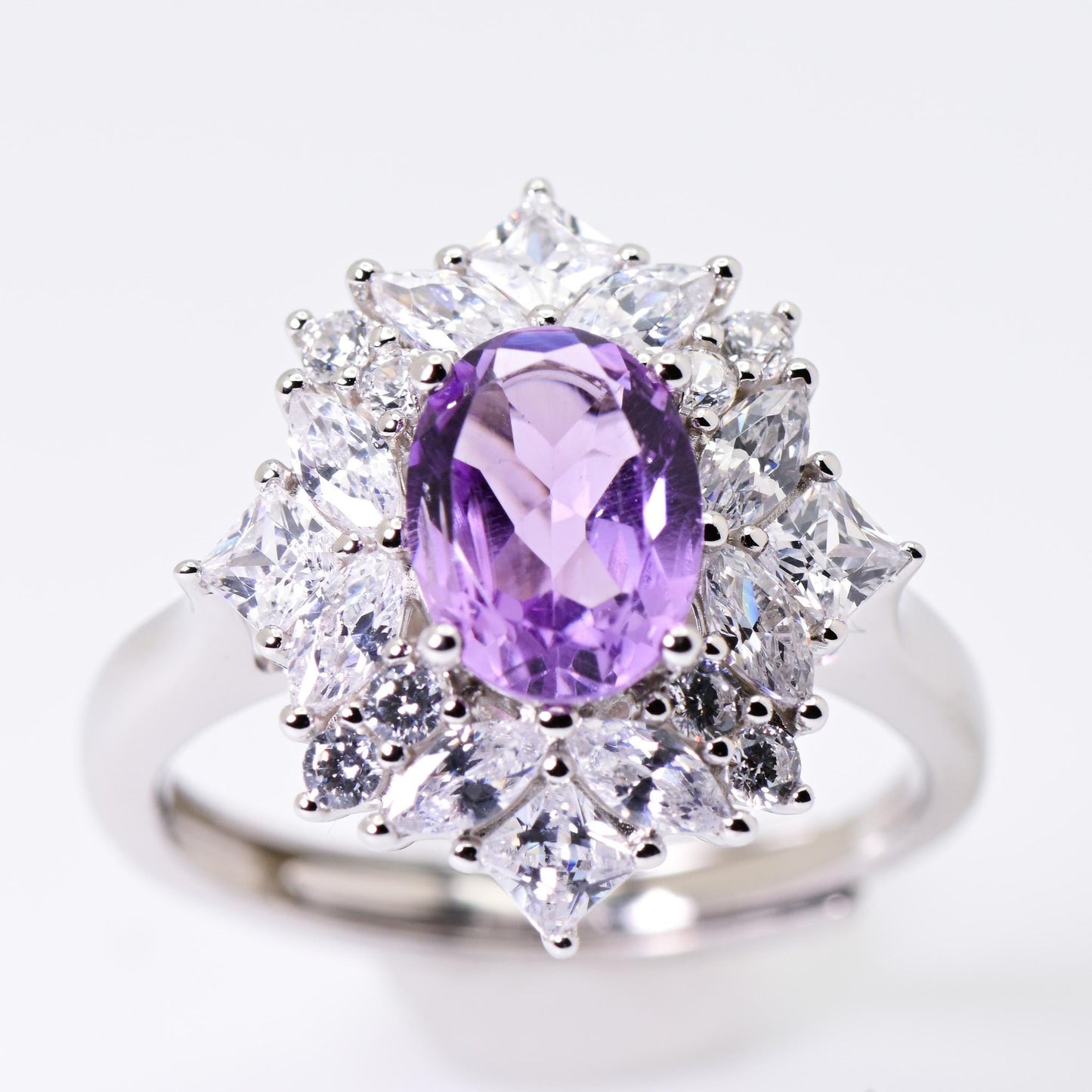 Natural Amethyst Adjustable Ring, Purple Cystal, S925 Sterling Silver, Birthday, Mother’s Day, Anniversary, Christmas Gift for her