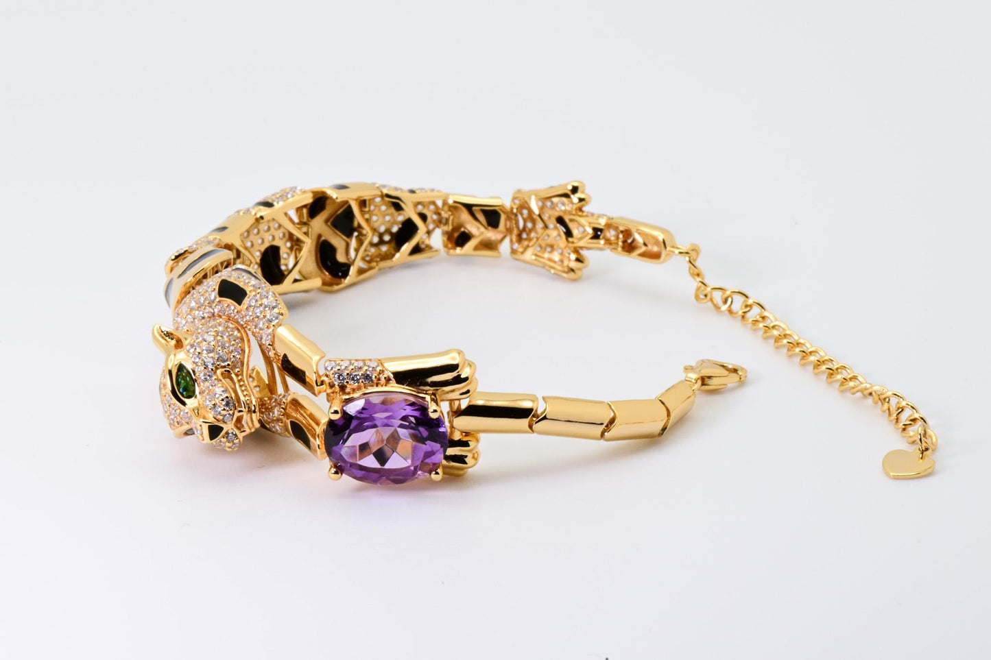 Natural Amethyst Jaguare Bracelet, Purple Crystal Color, S925 Sterling Silver, Birthday, Mother’s Day, Anniversary, Christmas Gift for her
