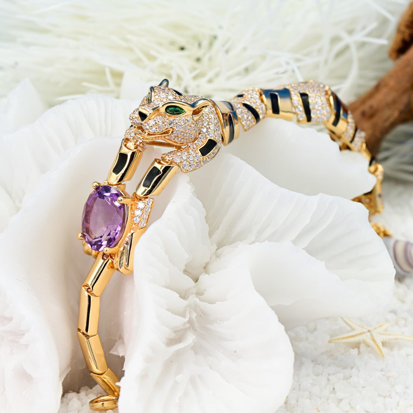 Natural Amethyst Jaguare Bracelet, Purple Crystal Color, S925 Sterling Silver, Birthday, Mother’s Day, Anniversary, Christmas Gift for her