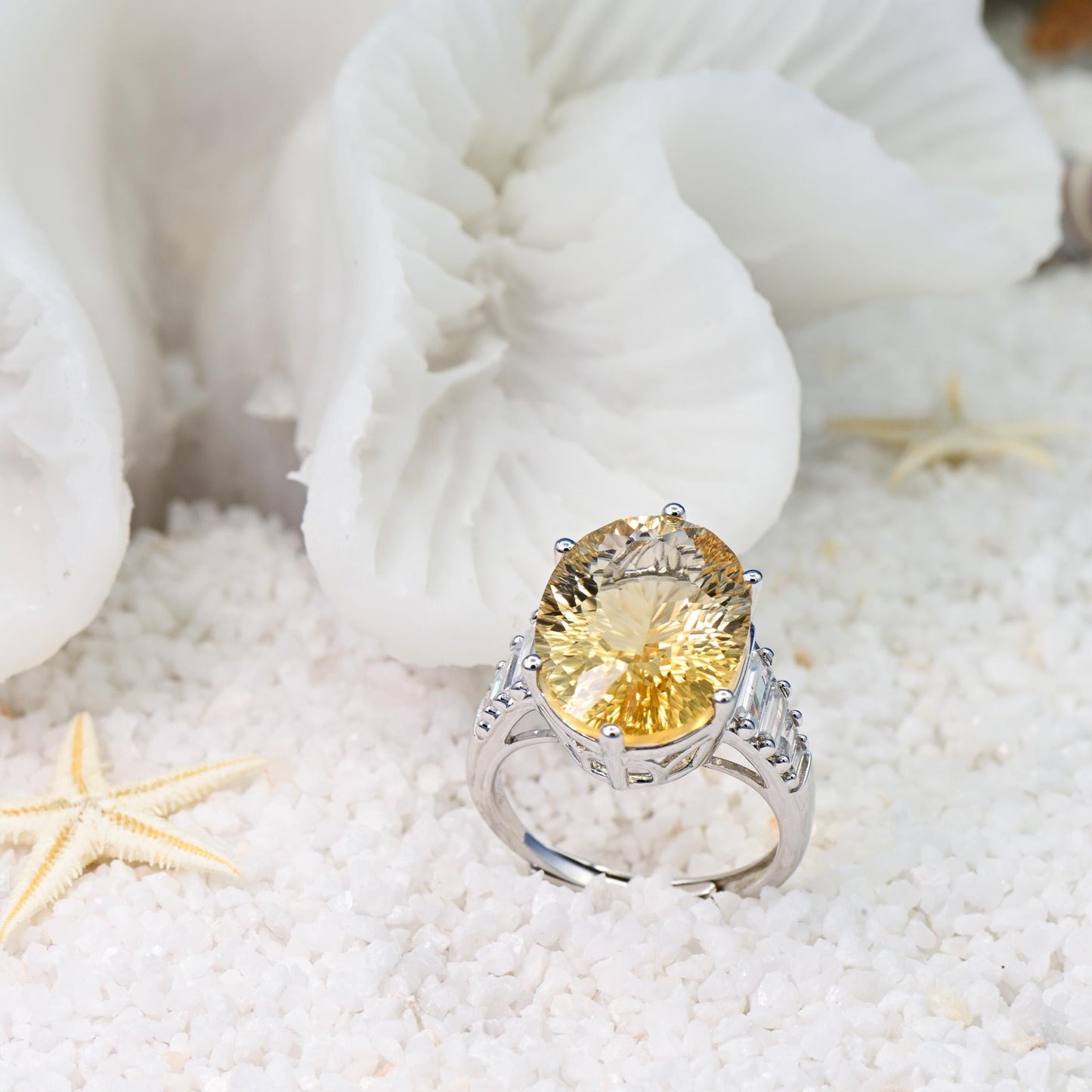 Natural Citrine Adjustable Ring, Crystal Yellow Color, S925 Sterling Silver, Birthday, Mother’s Day, Anniversary, Christmas Gift for her