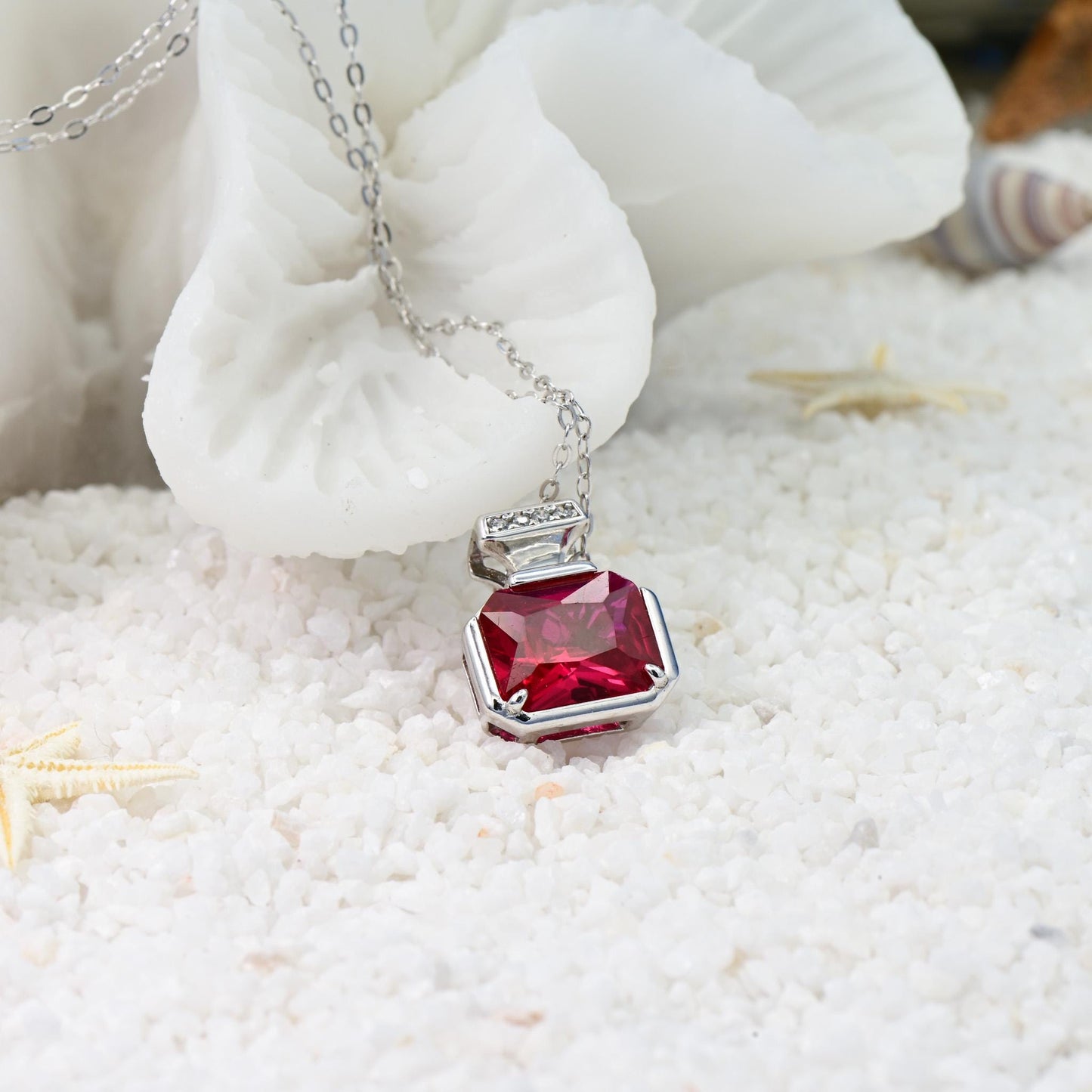Cultured Ruby Pendant, Lab-Grown Red Color, S925 Sterling Silver, Birthday Gift, Mother’s Day Gift, Anniversary Gift, Christmas Gift for her