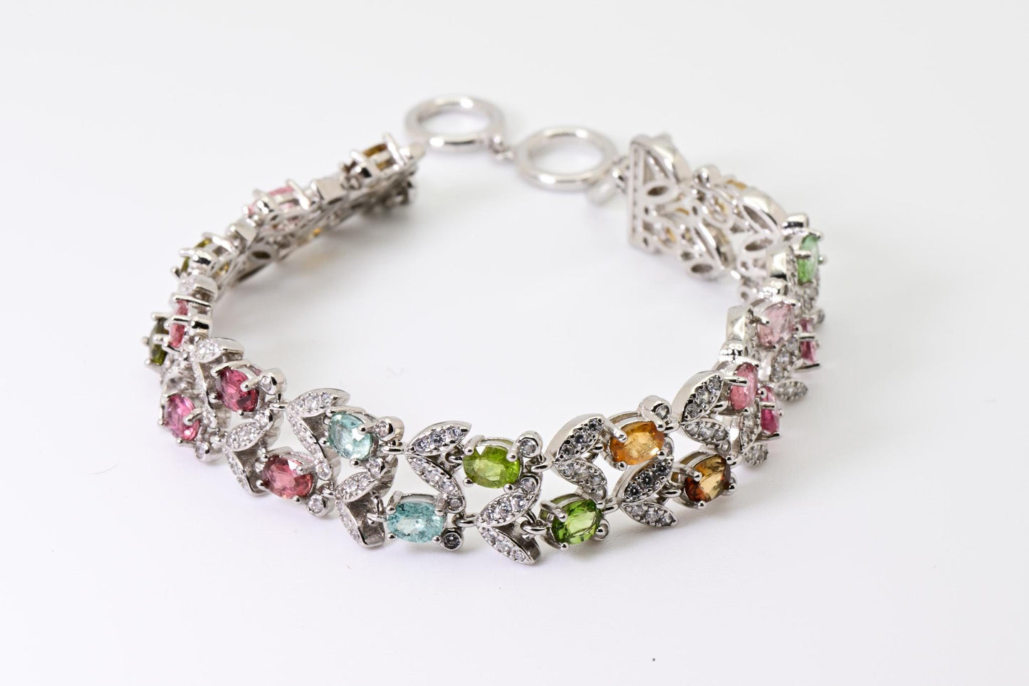 Natural Tourmaline Bracelet, Rainbow Color, S925 Sterling Silver, Birthday Gift, Mother’s Day Gift, Anniversary Gift, Christmas Gift for her