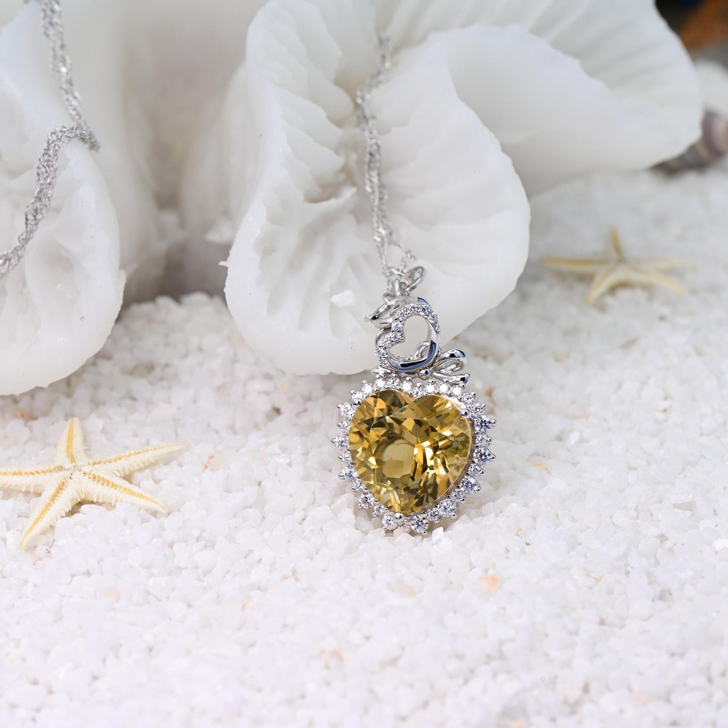 Natural Citrine, Heart Pendant, Crystal Yellow Color, S925 Sterling Silver, Birthday Gift, Mother’s Day Gift, Anniversary, Xmas Gift for her