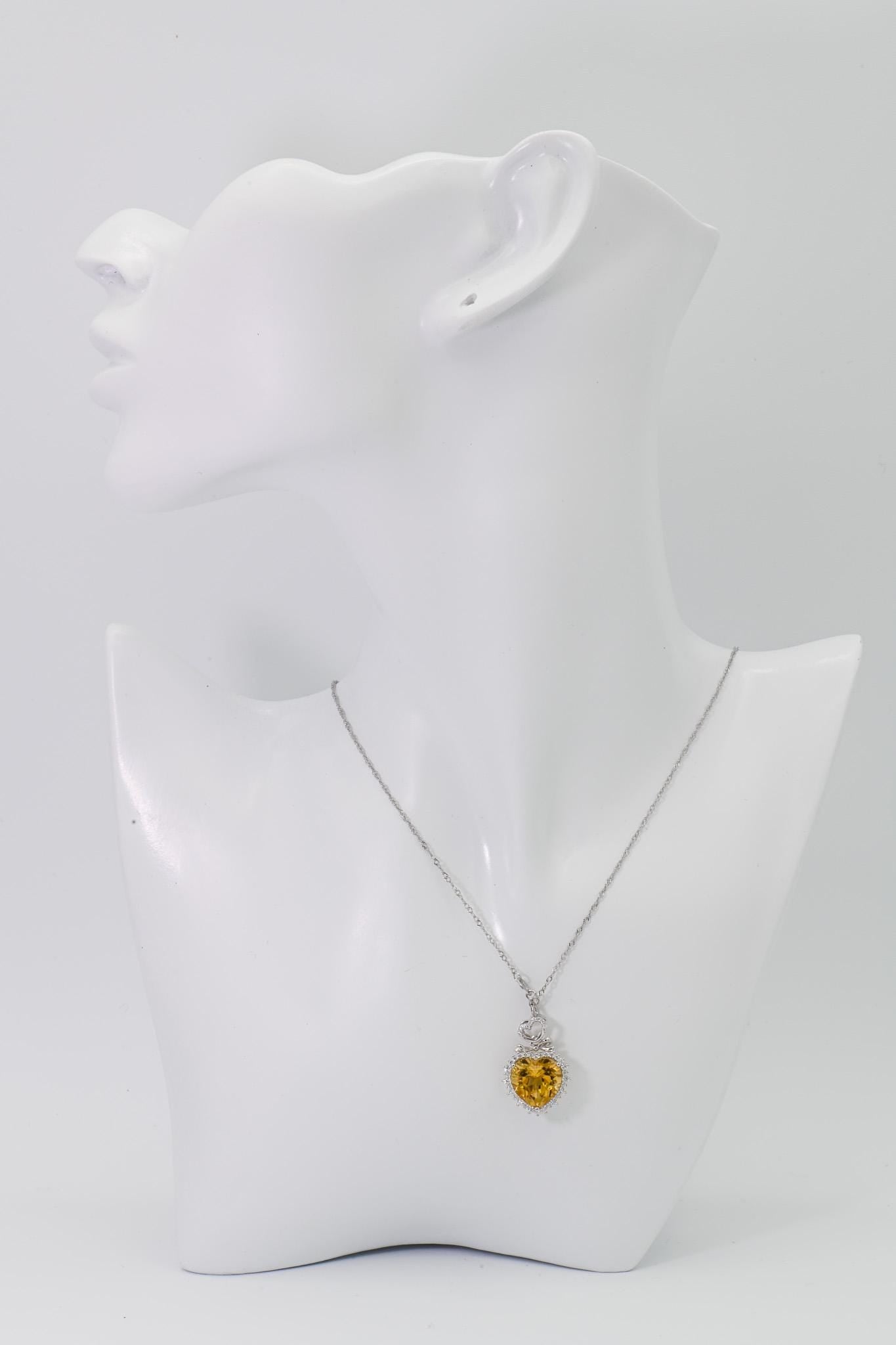 Natural Citrine, Heart Pendant, Crystal Yellow Color, S925 Sterling Silver, Birthday Gift, Mother’s Day Gift, Anniversary, Xmas Gift for her