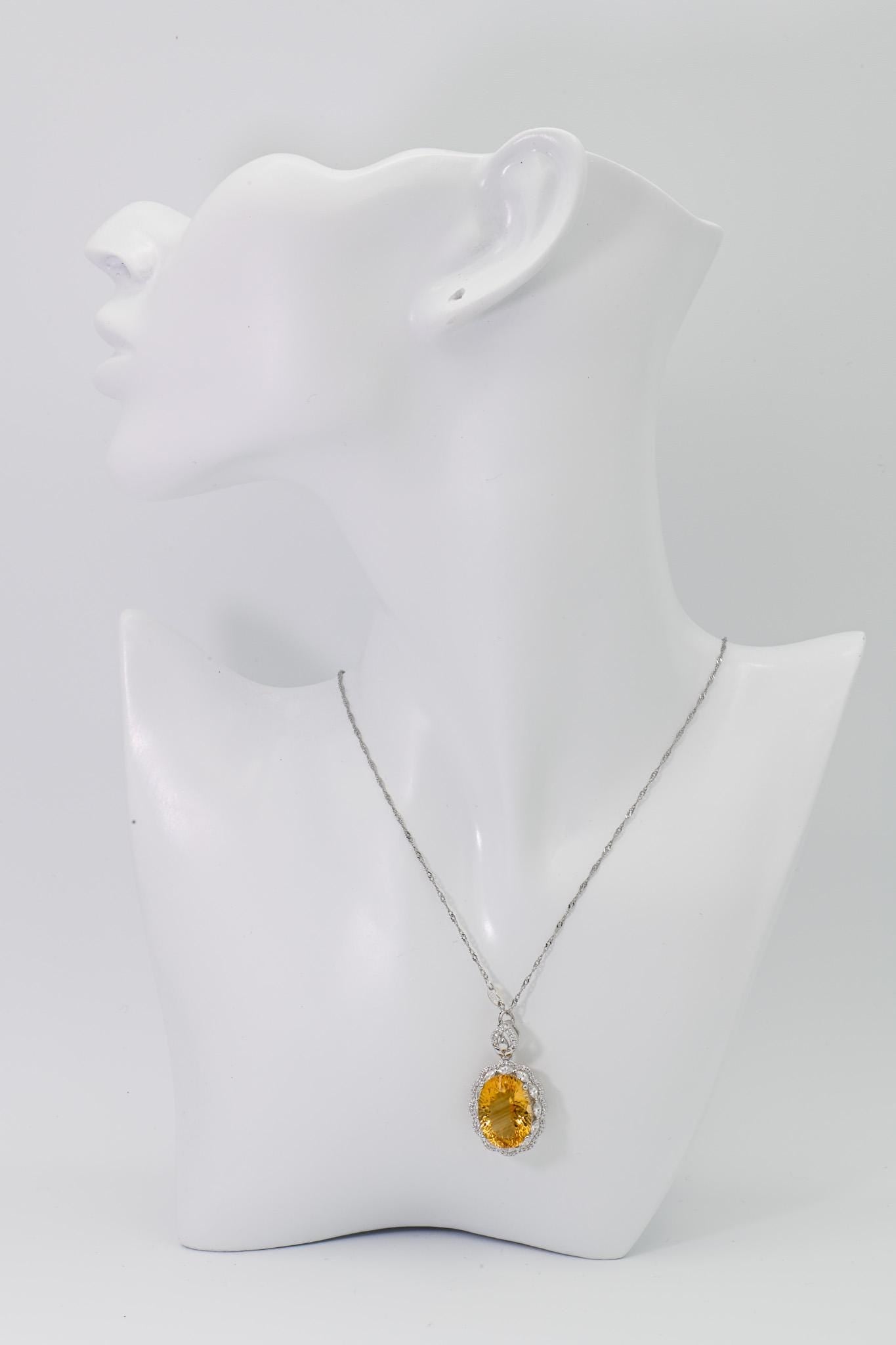 Natural Citrine Pendant, Yellow Crystal Necklace, 15-ct, S925 Sterling Silver, Birthday, Mother’s Day, Anniversary, Christmas Gift for her