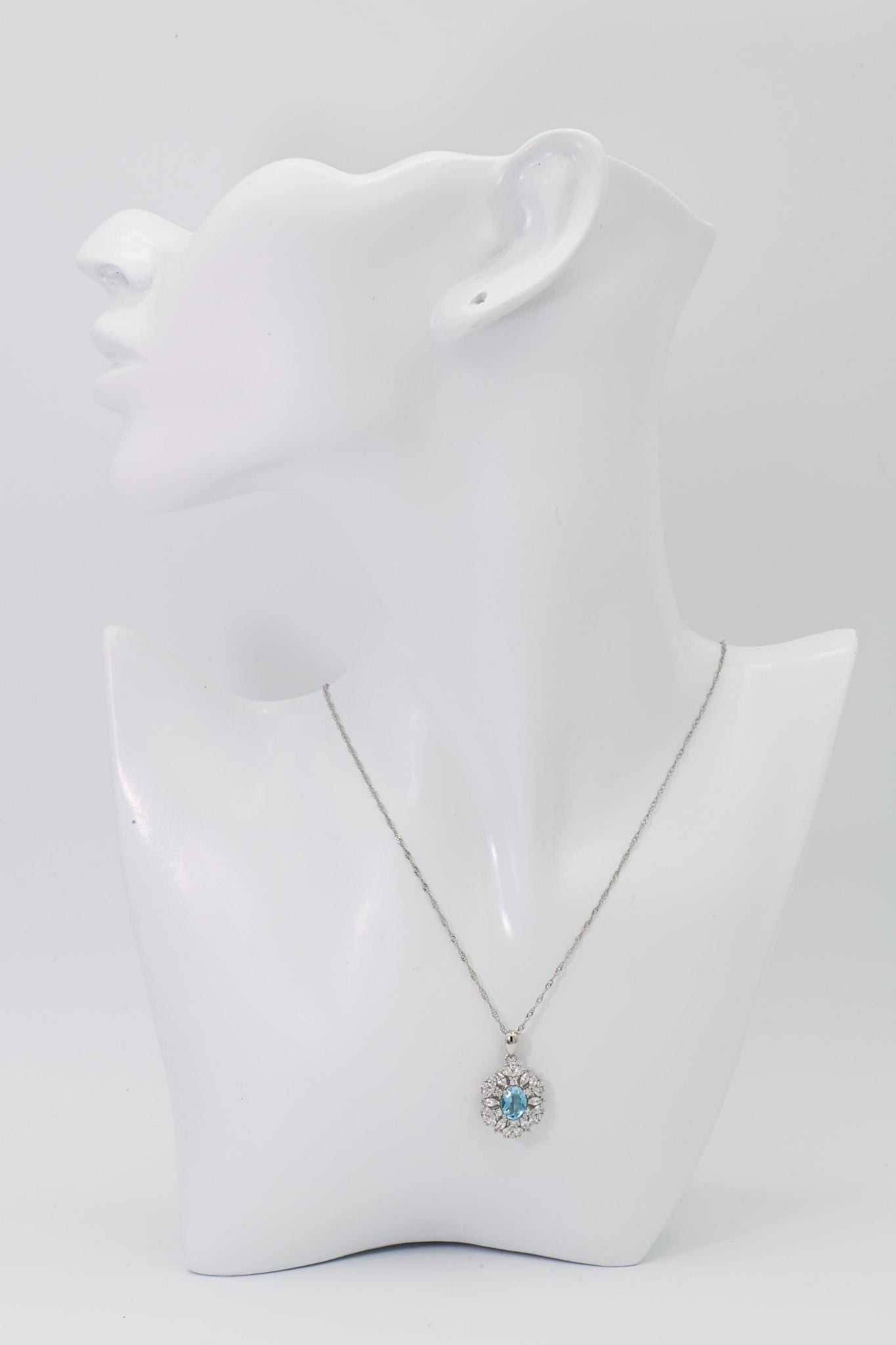 Natural Topaz Luxury Pendent, Ocean Blue Color, S925 Sterling Silver, Birthday Gift, Mother’s Day Gift, Anniversary Gift, Xmas Gift for her