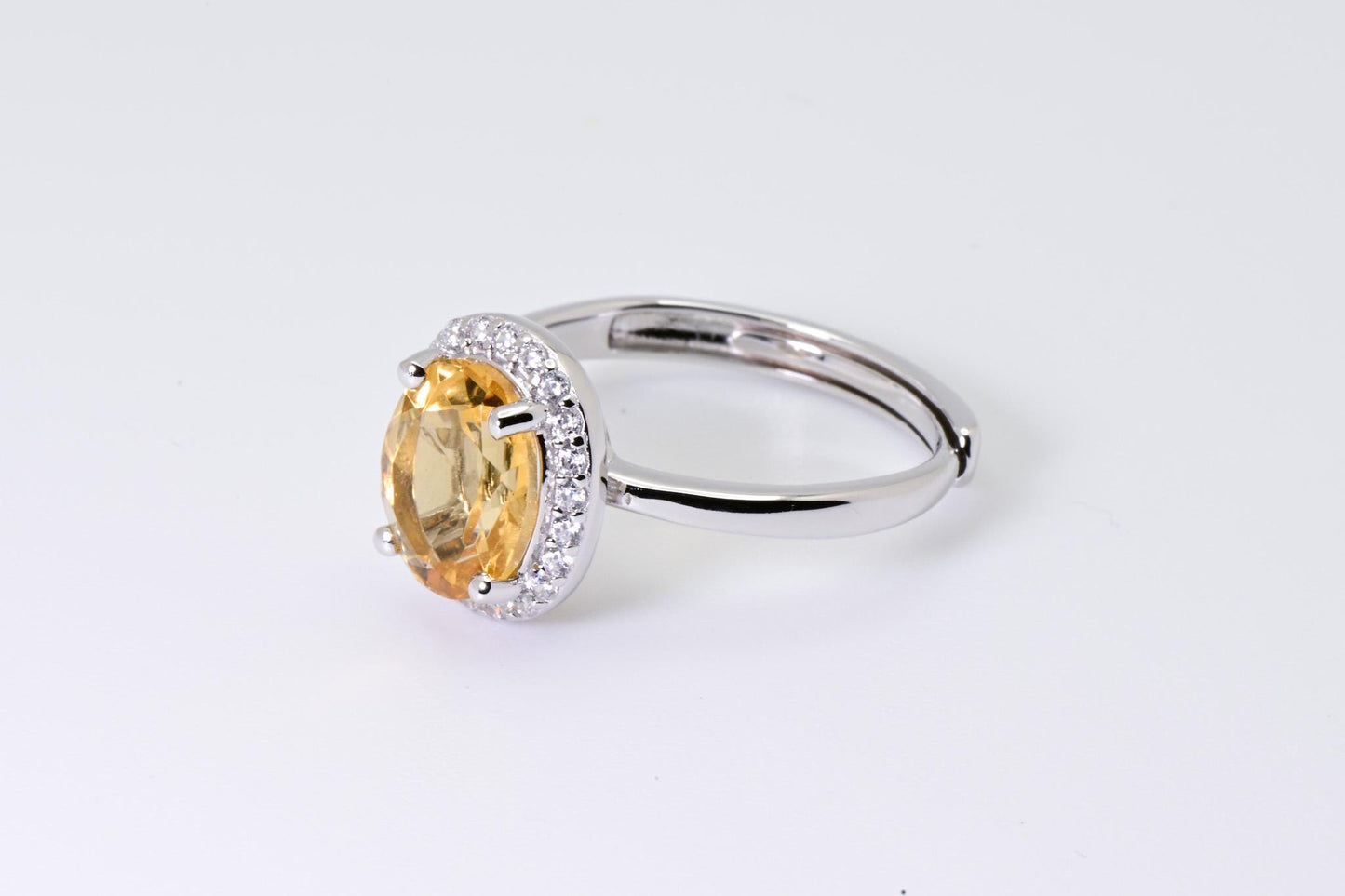 Natural Citrine, Yellow Crystal Oval Adjustable Ring, S925 Sterling Silver, 2-ct Birthday, Mother’s Day, Anniversary, Christmas Gift for her