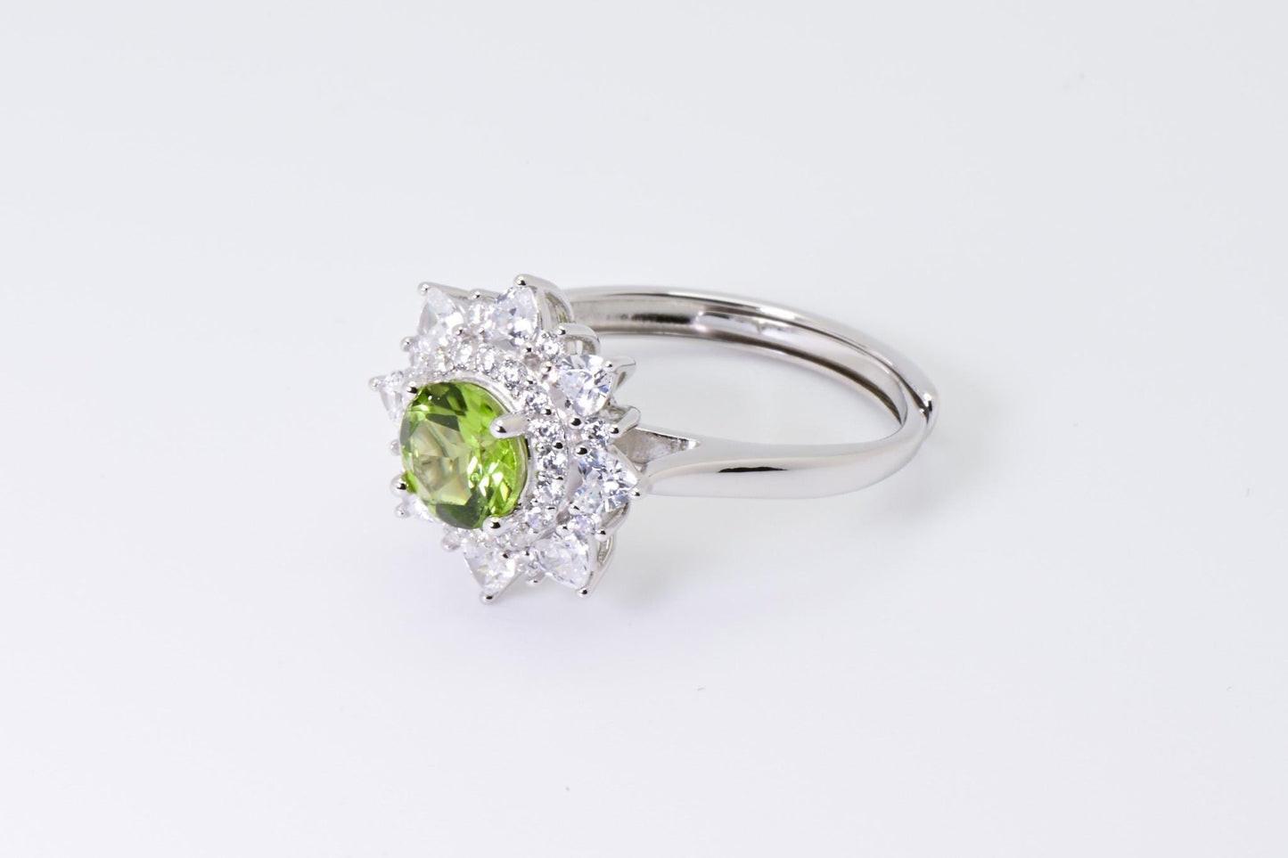 Natural Peridot Sunflower Ring, Green Color, S925 Sterling Silver, Birthday Gift, Mother’s Day Gift, Anniversary Gift, Xmas Gift for her