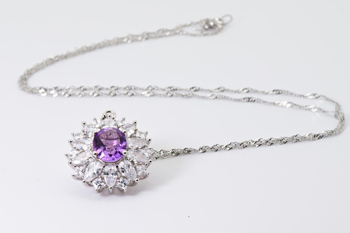 Natural Amethyst Sunflower Pendant, Purple Crystal Color, S925 Sterling Silver, Birthday, Mother’s Day, Anniversary, Christmas Gift for her