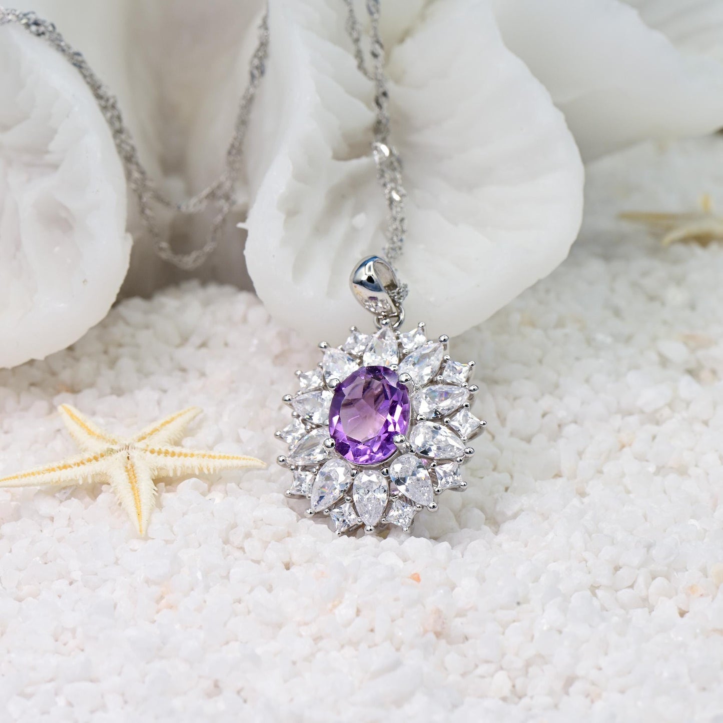 Natural Amethyst Sunflower Pendant, Purple Crystal Color, S925 Sterling Silver, Birthday, Mother’s Day, Anniversary, Christmas Gift for her