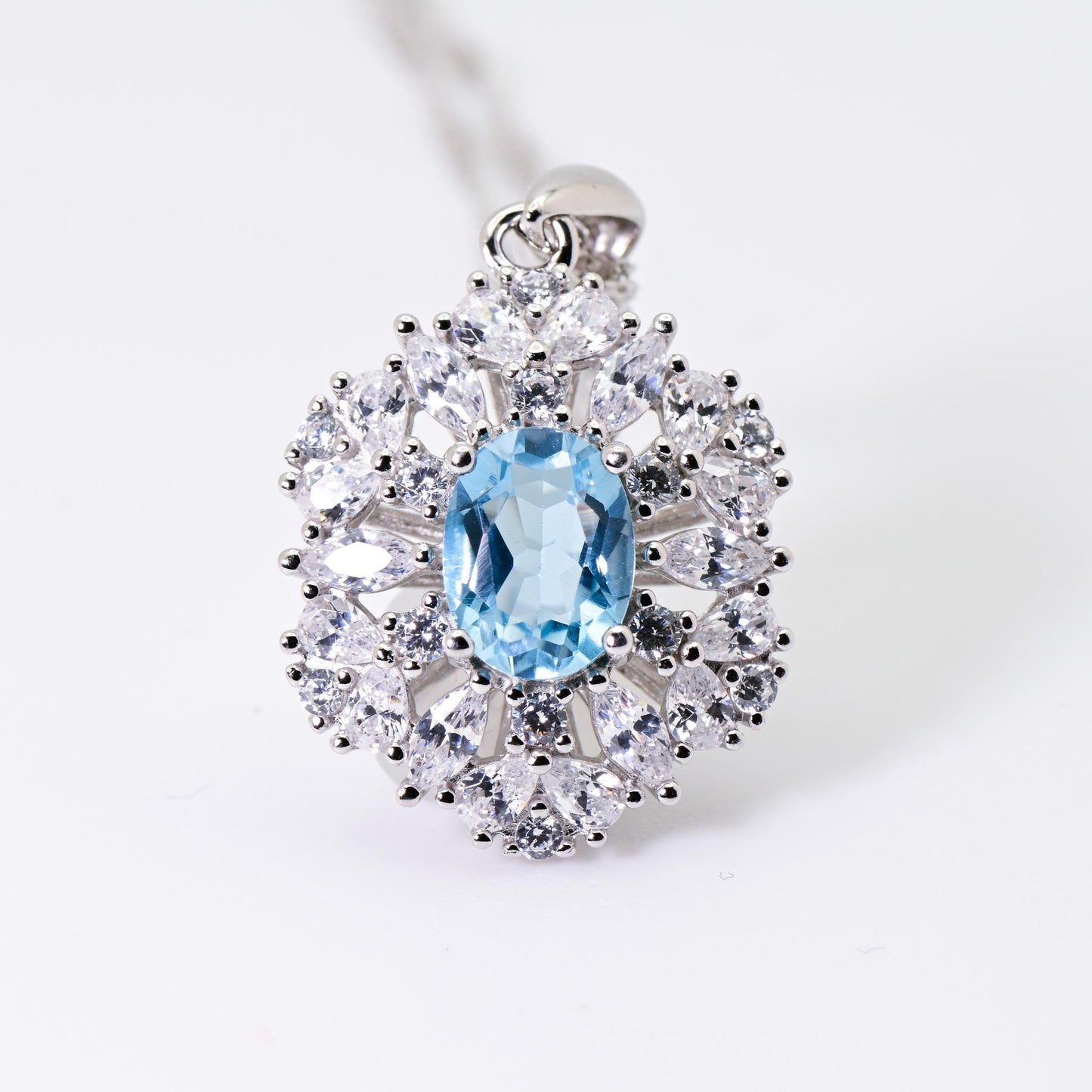 Natural Topaz Luxury Pendent, Ocean Blue Color, S925 Sterling Silver, Birthday Gift, Mother’s Day Gift, Anniversary Gift, Xmas Gift for her