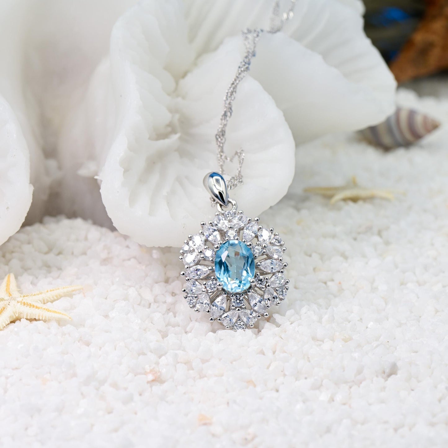 Natural Topaz Luxury Pendent, Ocean Blue Color, S925 Sterling Silver, Birthday Gift, Mother’s Day Gift, Anniversary Gift, Xmas Gift for her