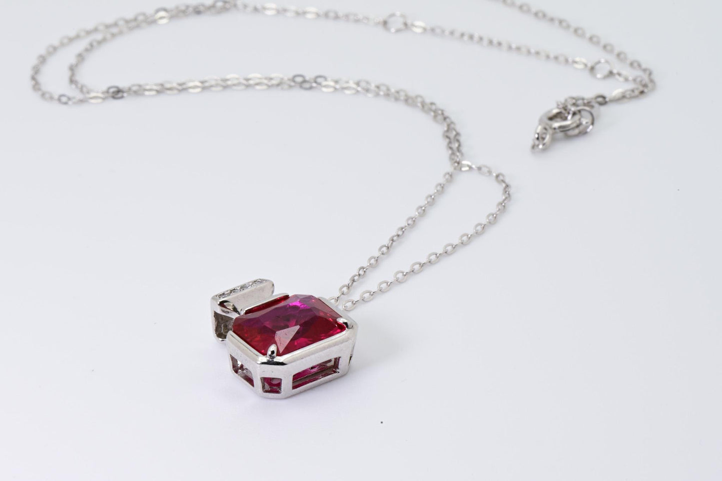 Cultured Ruby Pendant, Lab-Grown Red Color, S925 Sterling Silver, Birthday Gift, Mother’s Day Gift, Anniversary Gift, Christmas Gift for her
