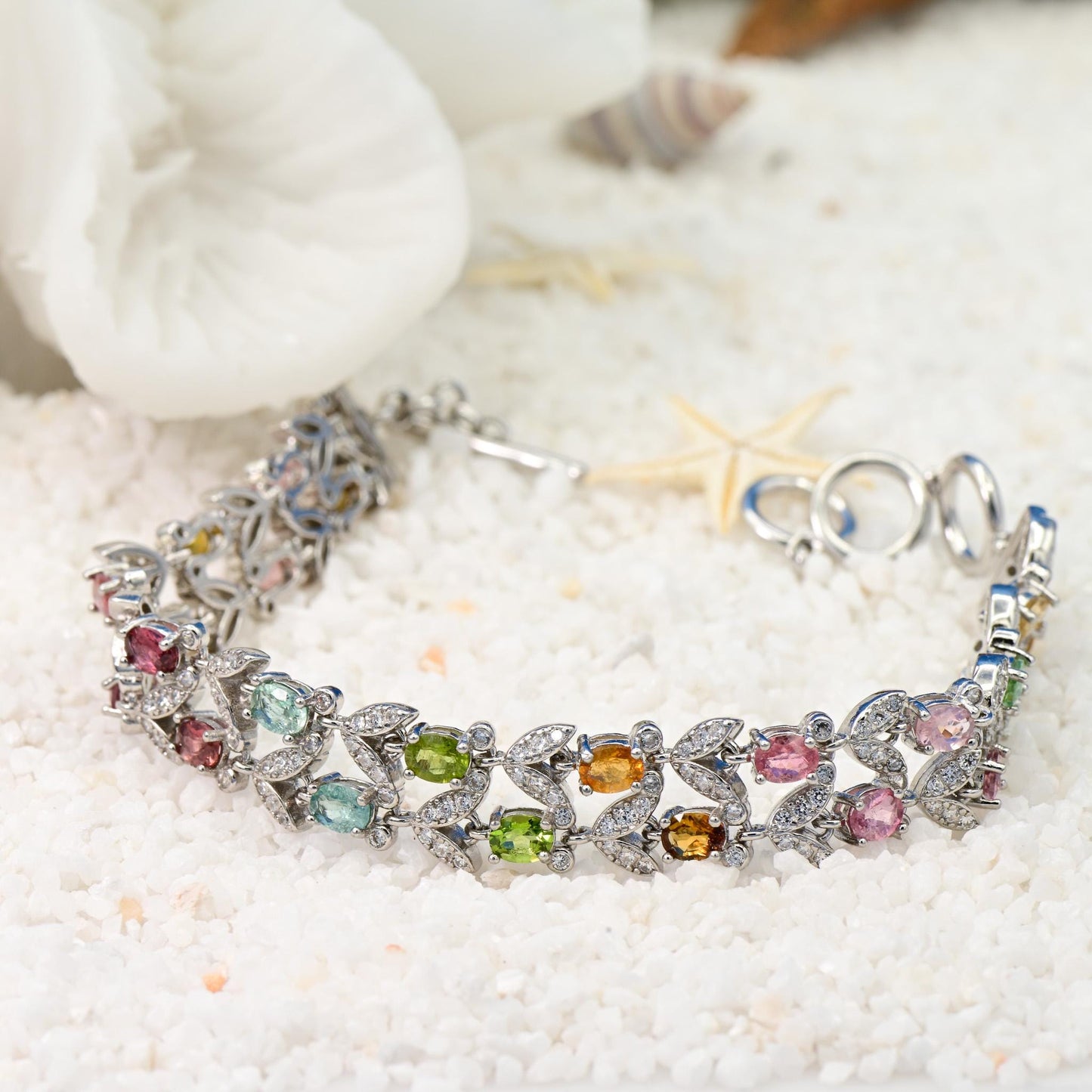 Natural Tourmaline Bracelet, Rainbow Color, S925 Sterling Silver, Birthday Gift, Mother’s Day Gift, Anniversary Gift, Christmas Gift for her