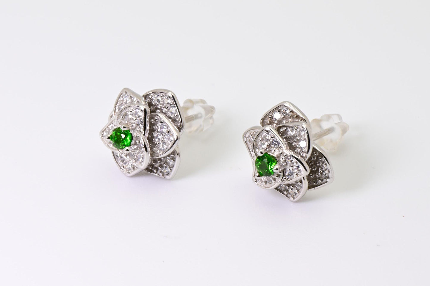 Natural Sphene Flower Earrings, Green Color, S925 Sterling Silver, Birthday Gift, Mother’s Day Gift, Anniversary Gift, Xmas Gift for her