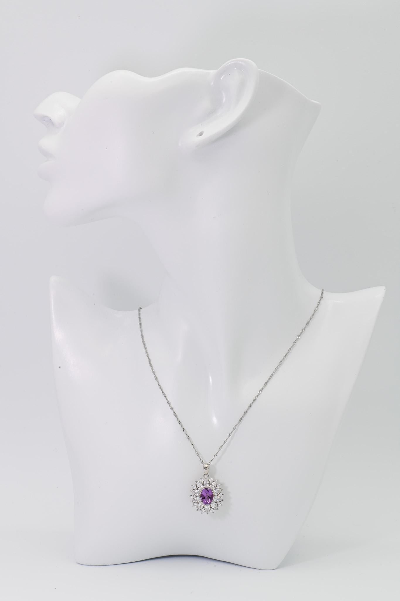 Natural Amethyst Sunflower Pendant, Purple Crystal Color, S925 Sterling Silver, Birthday, Mother’s Day, Anniversary, Christmas Gift for her