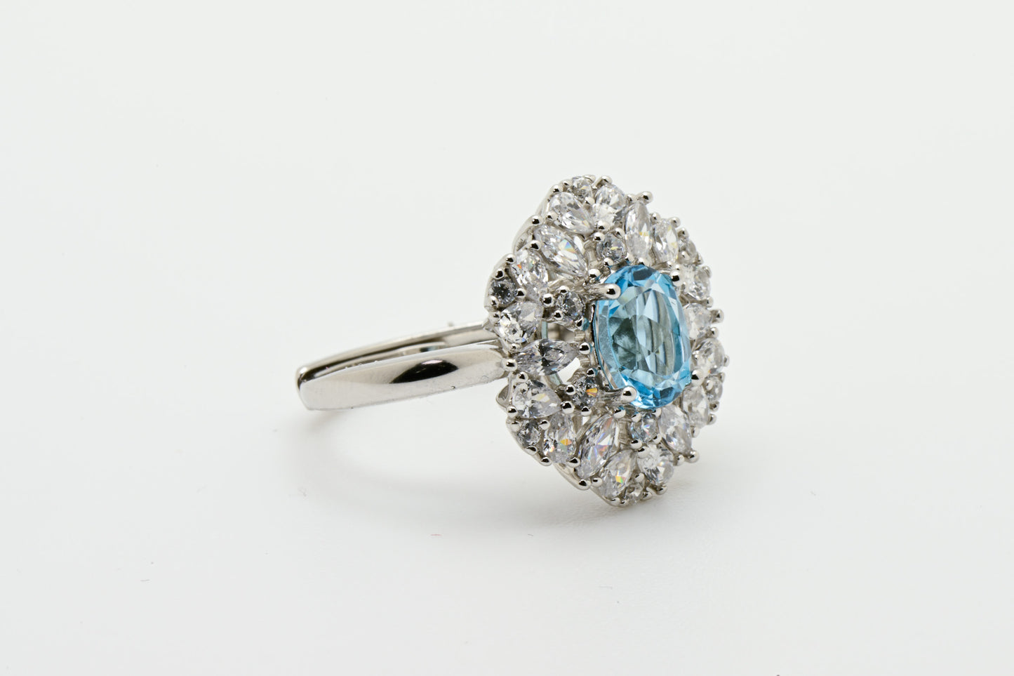Natural Topaz Adjustable Ring, Ocean Blue Color, S925 Sterling Silver, Birthday Gift, Mother’s Day Gift, Anniversary, Christmas Gift for her
