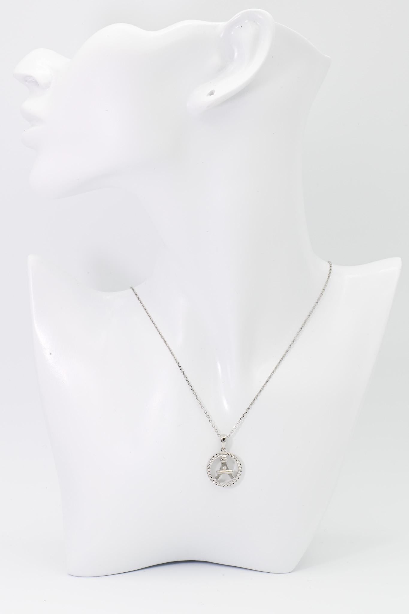 Paris Lovers, Tower, Letter A, Diamond, Color D, VVS, 925 Silver, Necklace Pendant, Birthday, Anniversary, Christmas Gift, Jewelry for her.