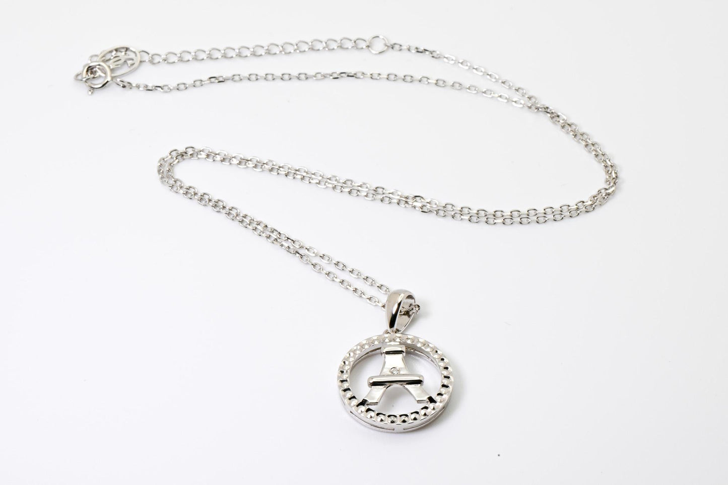 Paris Lovers, Tower, Letter A, Diamond, Color D, VVS, 925 Silver, Necklace Pendant, Birthday, Anniversary, Christmas Gift, Jewelry for her.