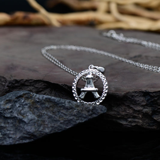 Paris Lovers, Tower, Letter A, Diamond, Color D, VVS, 925 Silver, Necklace Pendant, Birthday, Anniversary, Christmas Gift, Jewelry for her.
