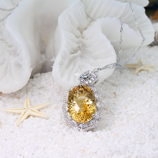 Natural Citrine Pendant, Yellow Crystal Necklace, 15-ct, S925 Sterling Silver, Birthday, Mother’s Day, Anniversary, Christmas Gift for her