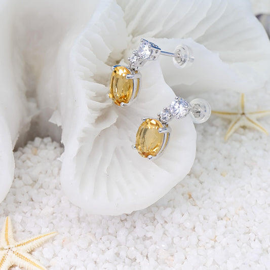 Natural Citrine Earrings, Crystal Yellow Color, S925 Sterling Silver, Birthday Gift, Mother’s Day Gift, Anniversary Gift, Xmas Gift for her