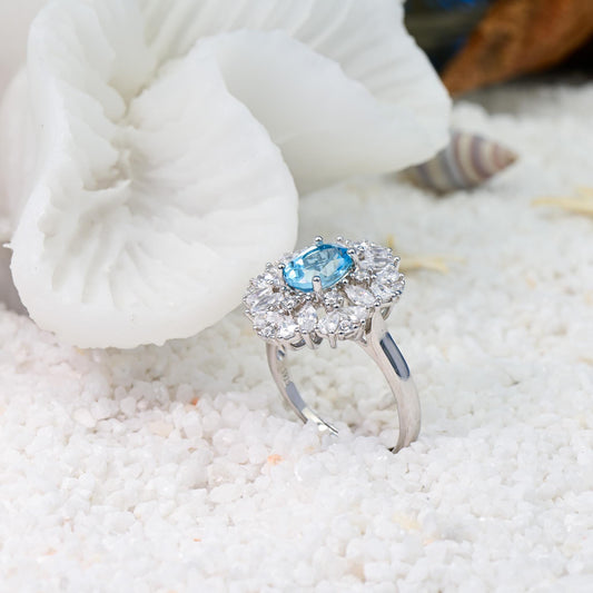 Natural Topaz Adjustable Ring, Ocean Blue Color, S925 Sterling Silver, Birthday Gift, Mother’s Day Gift, Anniversary, Christmas Gift for her