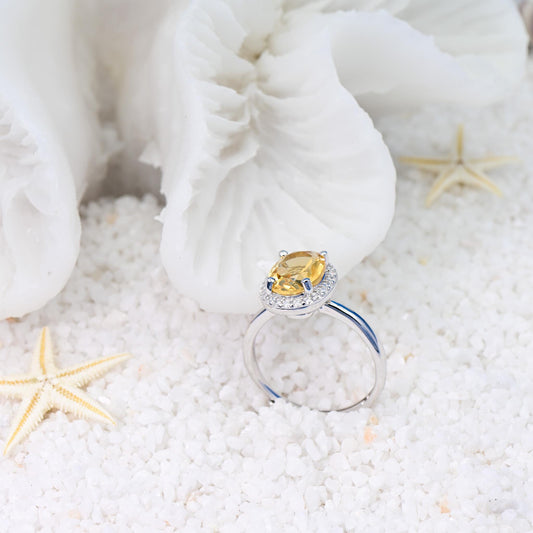 Natural Citrine, Yellow Crystal Oval Adjustable Ring, S925 Sterling Silver, 2-ct Birthday, Mother’s Day, Anniversary, Christmas Gift for her